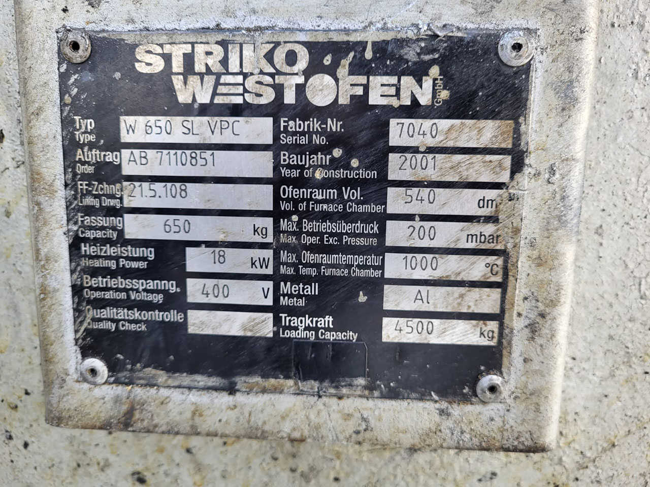 Forno Dosador StrikoWestofen W 650 SL ProDos O1749, utilizado